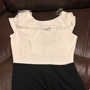 Teeze Me Black and Cream Dress with Lace Accents